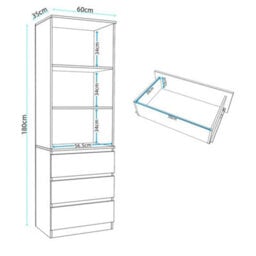 3 Tier Bookcase With Shelving Drawers For Storage Bookshelf Living Room Office - White - thumbnail 2