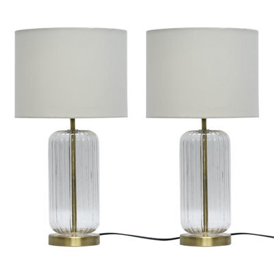 First Choice Lighting Set Of 2 Walpole - Fluted Glass Brass Table Lamps With Ivory  Shade - image 1