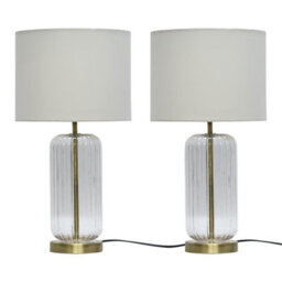 First Choice Lighting Set Of 2 Walpole - Fluted Glass Brass Table Lamps With Ivory  Shade - thumbnail 1