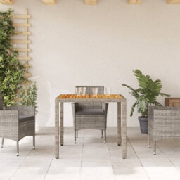 Berkfield Garden Table With Acacia Wood Top Grey 90X90X75 Cm Poly Rattan - thumbnail 3