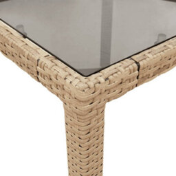 Berkfield Garden Table With Glass Top Beige 90X90X75 Cm Poly Rattan - thumbnail 8