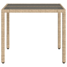 Berkfield Garden Table With Glass Top Beige 90X90X75 Cm Poly Rattan - thumbnail 5