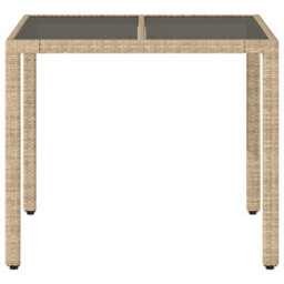 Berkfield Garden Table With Glass Top Beige 90X90X75 Cm Poly Rattan - thumbnail 4