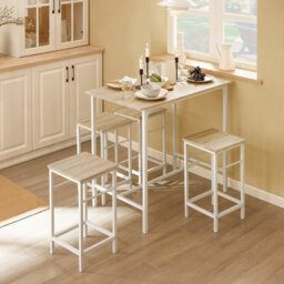 Sobuy Ogt11-Nw,5 Piece Breakfast Bar Set 1 Table And 4 Stools  Kitchen Dining Furniture,wood Effect,w100Xd60Xh87 - thumbnail 2