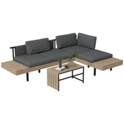 Outsunny Hdpe Garden Furniture Sets With Cushions, Table, L-Shaped Sofa, Grey - thumbnail 2