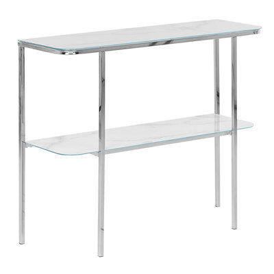 Beliani Console Table Calvert Tempered Glass Marble/ Silver - image 1