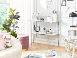 Beliani Console Table Calvert Tempered Glass Marble/ Silver - thumbnail 2