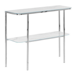 Beliani Console Table Calvert Tempered Glass Marble/ Silver - thumbnail 1