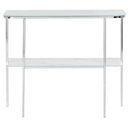 Beliani Console Table Calvert Tempered Glass Marble/ Silver - thumbnail 4