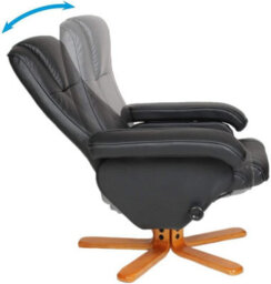 Evre Faux Leather Armchair With Foot Stool & Reclining Functions Swivel Padded - Black, Armchair - thumbnail 4