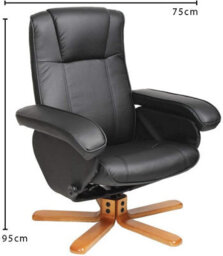 Evre Faux Leather Armchair With Foot Stool & Reclining Functions Swivel Padded - Black, Armchair - thumbnail 7
