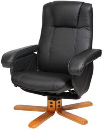 Evre Faux Leather Armchair With Foot Stool & Reclining Functions Swivel Padded - Black, Armchair - thumbnail 3