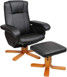 Evre Faux Leather Armchair With Foot Stool & Reclining Functions Swivel Padded - Black, Armchair - thumbnail 2