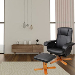 Evre Faux Leather Armchair With Foot Stool & Reclining Functions Swivel Padded - Black, Armchair - thumbnail 8