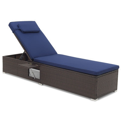 Costway Patio Chaise Lounge Outdoor Pe Rattan Lounge Chair-Navy - image 1