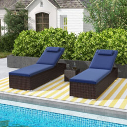 Costway Patio Chaise Lounge Outdoor Pe Rattan Lounge Chair-Navy - thumbnail 8