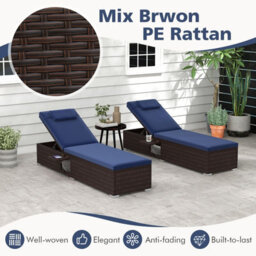 Costway Patio Chaise Lounge Outdoor Pe Rattan Lounge Chair-Navy - thumbnail 7