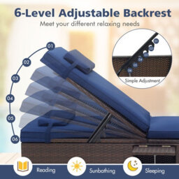 Costway Patio Chaise Lounge Outdoor Pe Rattan Lounge Chair-Navy - thumbnail 4