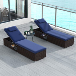 Costway Patio Chaise Lounge Outdoor Pe Rattan Lounge Chair-Navy - thumbnail 9