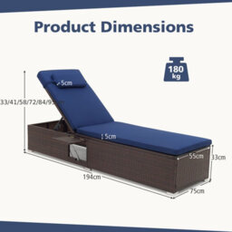 Costway Patio Chaise Lounge Outdoor Pe Rattan Lounge Chair-Navy - thumbnail 6