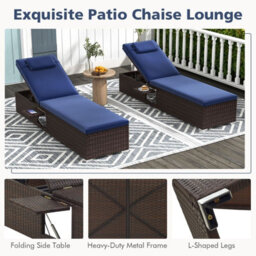 Costway Patio Chaise Lounge Outdoor Pe Rattan Lounge Chair-Navy - thumbnail 3