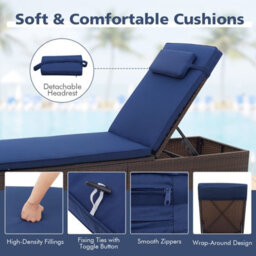 Costway Patio Chaise Lounge Outdoor Pe Rattan Lounge Chair-Navy - thumbnail 5