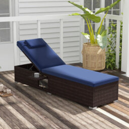 Costway Patio Chaise Lounge Outdoor Pe Rattan Lounge Chair-Navy - thumbnail 2
