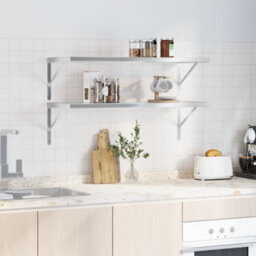 Berkfield Wall Shelves 2 Pcs 100X40X3 Cm Silver Stainless Steel - thumbnail 3