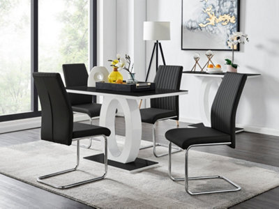 Furniturebox Giovani Rectangular 4 Seat White High Gloss Halo Structural Dining Table Black Glass Top 4 Black Faux Leather Lorenzo Chairs - image 1