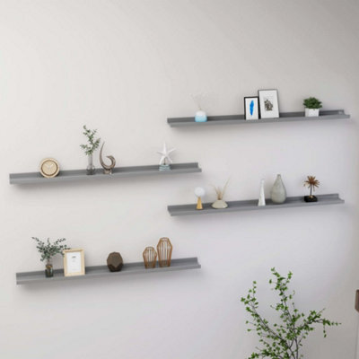 Berkfield Wall Shelves 4 Pcs Grey 100X9X3 Cm - image 1