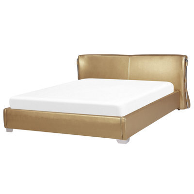 Beliani Bed Leather Paris 180 X 200 Cm (Eu Super King) Gold - image 1