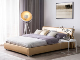 Beliani Bed Leather Paris 180 X 200 Cm (Eu Super King) Gold - thumbnail 2