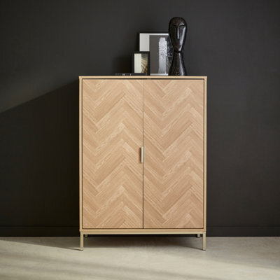 Sweeek - 110Cm Herringbone Storage Cabinet With 2 Doors Natural 80X40X110 Cm - Budapest - image 1