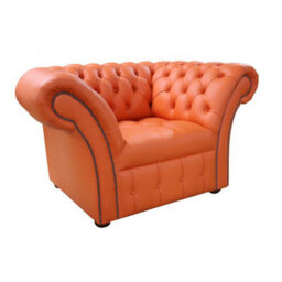 Chesterfield Club Chair Buttoned Seat Flamenco Orange Leather In Balmoral Style - thumbnail 2