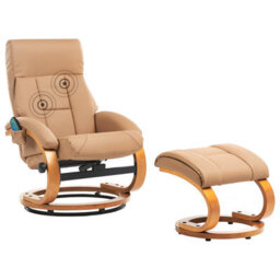 Beliani Massage Chair Force With Footstool Faux Leather Sand Beige - thumbnail 1
