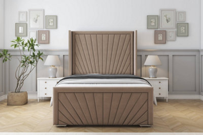 "Sloomy Rutherford Mink Plush Bed Frame With Mattress With 50""  Upholstered Wingback Headboard 3' Single" - image 1