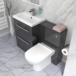 Nes Home 1100mm Dark Grey 2 Drawer Vanity Basin Unit, Wc & Curved Btw Toilet - thumbnail 4