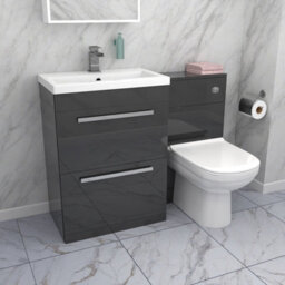 Nes Home 1100mm Dark Grey 2 Drawer Vanity Basin Unit, Wc & Curved Btw Toilet - thumbnail 5