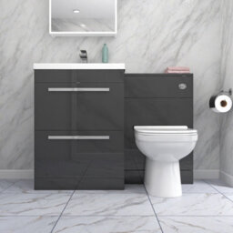 Nes Home 1100mm Dark Grey 2 Drawer Vanity Basin Unit, Wc & Curved Btw Toilet - thumbnail 2