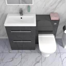 Nes Home 1100mm Dark Grey 2 Drawer Vanity Basin Unit, Wc & Curved Btw Toilet - thumbnail 3