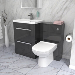 Nes Home 1100mm Dark Grey 2 Drawer Vanity Basin Unit, Wc & Curved Btw Toilet - thumbnail 1