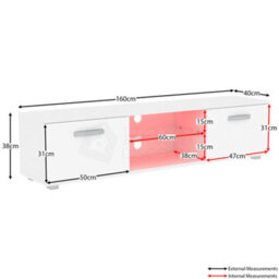 Lassic Vida Designs Cosmo White 2 Door Led Tv Unit 160Cm Sideboard Cabinet - thumbnail 2