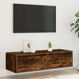 Berkfield Tv Cabinet With Led Lights Smoked Oak 100X35.5X25 Cm - thumbnail 4