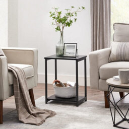 Steel Frame End Table With Storage, Industrial Side Table, Bedroom Living Room Furniture, Classic Black