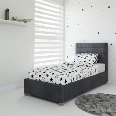 Rest Relax Lottie Solo Ottoman Bed Plush Velvet Steel Grey - Single 3Ft - image 1