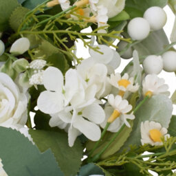 Living And Home White Peony Artificial Flower Wreath Green Leaves Rattan Base Front Door Hanging Farmhouse Decor - thumbnail 5