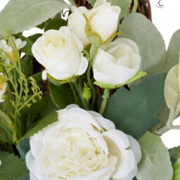 Living And Home White Peony Artificial Flower Wreath Green Leaves Rattan Base Front Door Hanging Farmhouse Decor - thumbnail 6