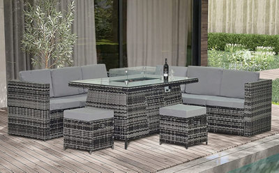 Home Treats 8 Seater Rattan Garden Furniture Set L Shape Sofa With Stools, Cushions And Corner Table - image 1