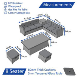 Home Treats 8 Seater Rattan Garden Furniture Set L Shape Sofa With Stools, Cushions And Corner Table - thumbnail 2