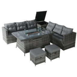 Home Treats 8 Seater Rattan Garden Furniture Set L Shape Sofa With Stools, Cushions And Corner Table - thumbnail 8